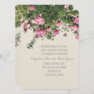 ピンクの英語バラ、フローラ結婚式招待状 招待状