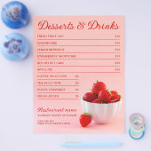 ピンクの苺がテーマのカフェレストラン　デザートメニュー チラシ (シングル)