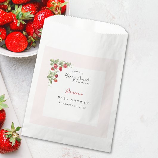 ピンクの苺のベイビーシャワー フェイバーバッグ