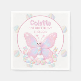 ピンクの苺の蝶の誕生日 スタンダードカクテルナプキン