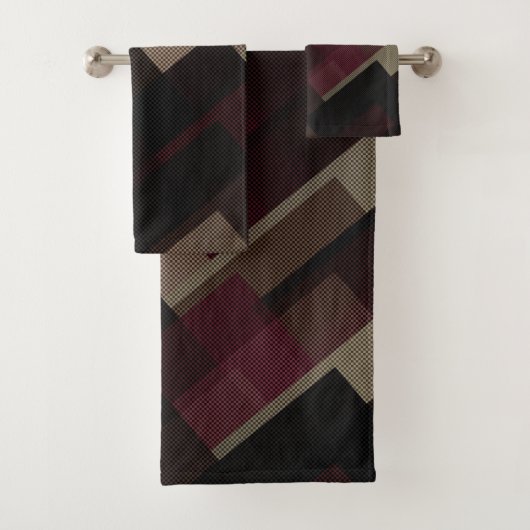 ピンクの茶色とベージュの幾何学的 バスタオルセット (インサイチュ)