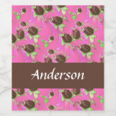 ピンクの茶色のバラ ワインラベル (シングルラベル)