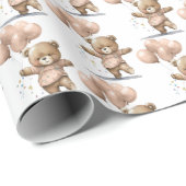 ピンクの茶色のベビーがバルーンを負担赤ちゃんシャワーギフト ラッピングペーパー (ロールコーナー)