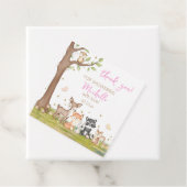 ピンクの茶色の女の子の水色ウッドランドアニマルズスクエア フェイバータグ (インサイチュ)