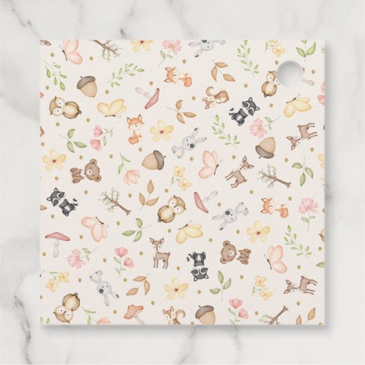 ピンクの茶色の女の子ウッドランドアニマルズスクエア フェイバータグ (裏面)