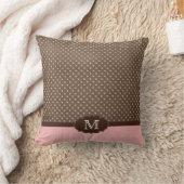 ピンクの茶色の水玉模様 + ストライプなモノグラムの枕 クッション (ブランケット)