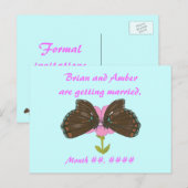 ピンクの茶色の蝶、日付はがきを保存 案内ポストカード (正面/裏面)