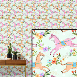 ピンクの茶色の馬と花 壁紙