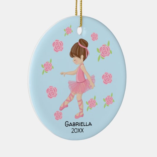 ピンクの茶色の髪のバレリナクリスマス セラミックオーナメント (右)