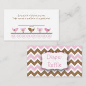 ピンクの茶色の鳥おむつラッフルチケットまたはインサート エンクロージャーカード (正面/裏面)