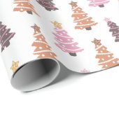 ピンクの茶色の黒いクリスマスツリーホワイトクリスマス ラッピングペーパー (ロールコーナー)