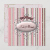 ピンクの茶色みすぼらしいシックな赤ちゃん女の子シャワー 招待状 (正面/裏面)