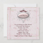ピンクの茶色みすぼらしいシックな赤ちゃん女の子シャワー 招待状 (裏面)