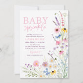 ピンクの草原のワイルドフラワーベイビーシャワー 招待状 (正面)