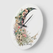 ピンクの草原の花と三日月のデザインが可愛いオリジナル時計 ラージ壁時計 (傾斜)