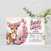 ピンクの草原の赤ちゃん鹿　水彩　ベビーシャワー 招待状 (スタンド正面)