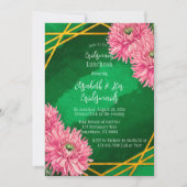 ピンクの菊の幾何学的な花嫁のメイドの昼食会 招待状 (正面)