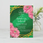 ピンクの菊の幾何学的な花嫁のメイドの昼食会 招待状 (スタンド正面)