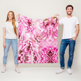 ピンクの菊の花 フリースブランケット