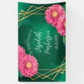 ピンクの菊 ゴールドの幾何学模様 ブライダルシャワー 横断幕 (縦)