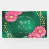 ピンクの菊 ゴールド幾何学模様 ブライダルシャワー 横断幕 (横)