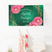 ピンクの菊 ゴールド幾何学 ブライダルシャワー 横断幕 (インサイチュ)