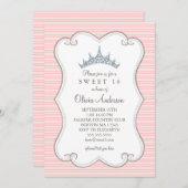 ピンクの菓子でかわいらしい16の誕生日のティアラの招待状 招待状 (正面/裏面)