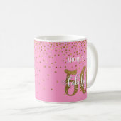ピンクの華やかでゴージャスな50歳の誕生日お祝い コーヒーマグカップ (正面右)