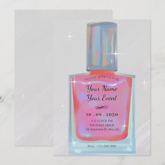ピンクの華やかなネイルポリッシュ 招待状 (正面/裏面)