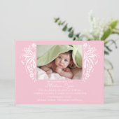 ピンクの華やかな新生児誕生お知らせ 招待状 (スタンド正面)