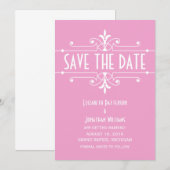 ピンクの華やかな装飾的な結婚式の招待状（Save the Date） 招待状 (正面/裏面)
