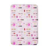 ピンクの華やかメイクアップ柄 バスマット (正面縦)