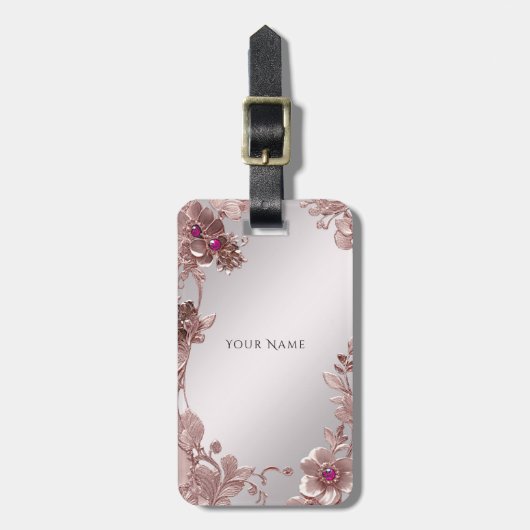 ピンクの華美フローララゲージタグ ラゲッジタグ (正面縦)