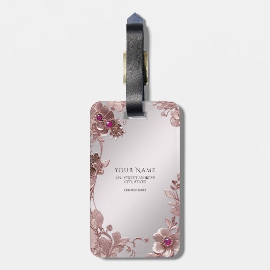 ピンクの華美フローララゲージタグ ラゲッジタグ (裏面縦)