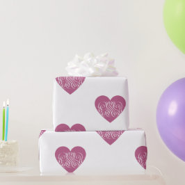 ピンクの華麗なハート柄のバレンタインラッピング ラッピングペーパー