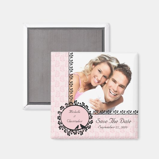 ピンクの葉の愛の鳥の写真Dateマグネットを保存 マグネット (正面/裏面)