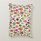 ピンクの葉の木のレトロのフクロウパターン アクセントクッション (裏面(縦))