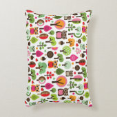 ピンクの葉の木のレトロのフクロウパターン アクセントクッション (正面(垂直))