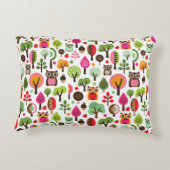 ピンクの葉の木のレトロのフクロウパターン アクセントクッション (裏面)