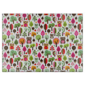 ピンクの葉の木のレトロのフクロウパターン カッティングボード (正面)