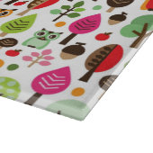 ピンクの葉の木のレトロのフクロウパターン カッティングボード (角)