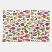 ピンクの葉の木のレトロのフクロウパターン キッチンタオル (横)