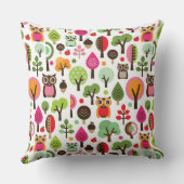 ピンクの葉の木のレトロのフクロウパターン クッション (裏面)