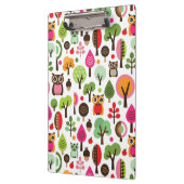 ピンクの葉の木のレトロのフクロウパターン クリップボード (左)