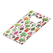 ピンクの葉の木のレトロのフクロウパターン クレジットカード栓抜き (正面アングル)