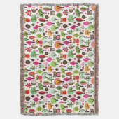 ピンクの葉の木のレトロのフクロウパターン スローブランケット (正面縦)