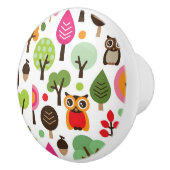 ピンクの葉の木のレトロのフクロウパターン セラミックノブ (右)