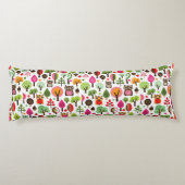 ピンクの葉の木のレトロのフクロウパターン ボディピロー (裏面)