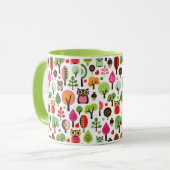 ピンクの葉の木のレトロのフクロウパターン マグカップ (正面左)