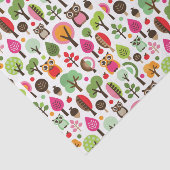 ピンクの葉の木のレトロのフクロウパターン 薄葉紙 (詳細)